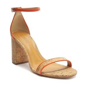 NEW SCHUTZ Cadey Lee Block Casual High Heel Orange Cork Shoes Sandal Strappy 7